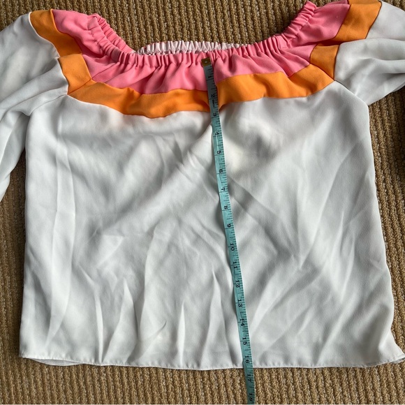 Trina Turk Luella Top Pink Orange White Off the Shoulders Whitewash SZ XS - Picture 8 of 13